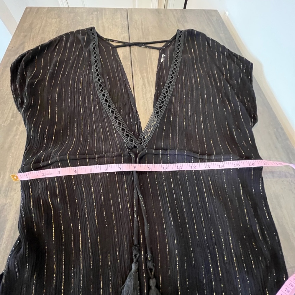 💜 Xhilaration - Black & Metallic Gold Swim Beach Coverup Dress - Deep V - Small - Picture 6 of 8